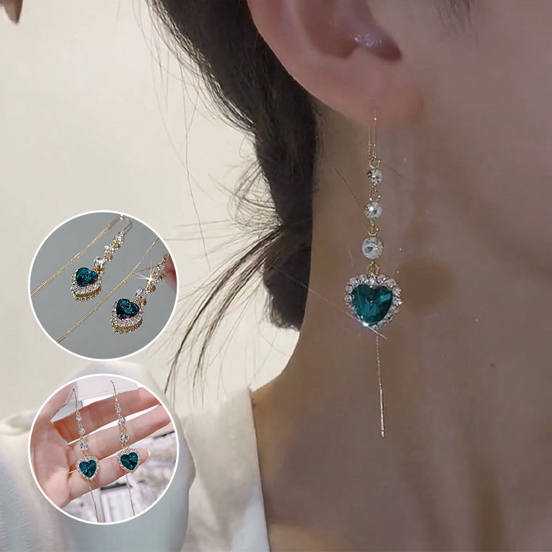 Exquisite Blue Heart Gemstone Threader Earrings