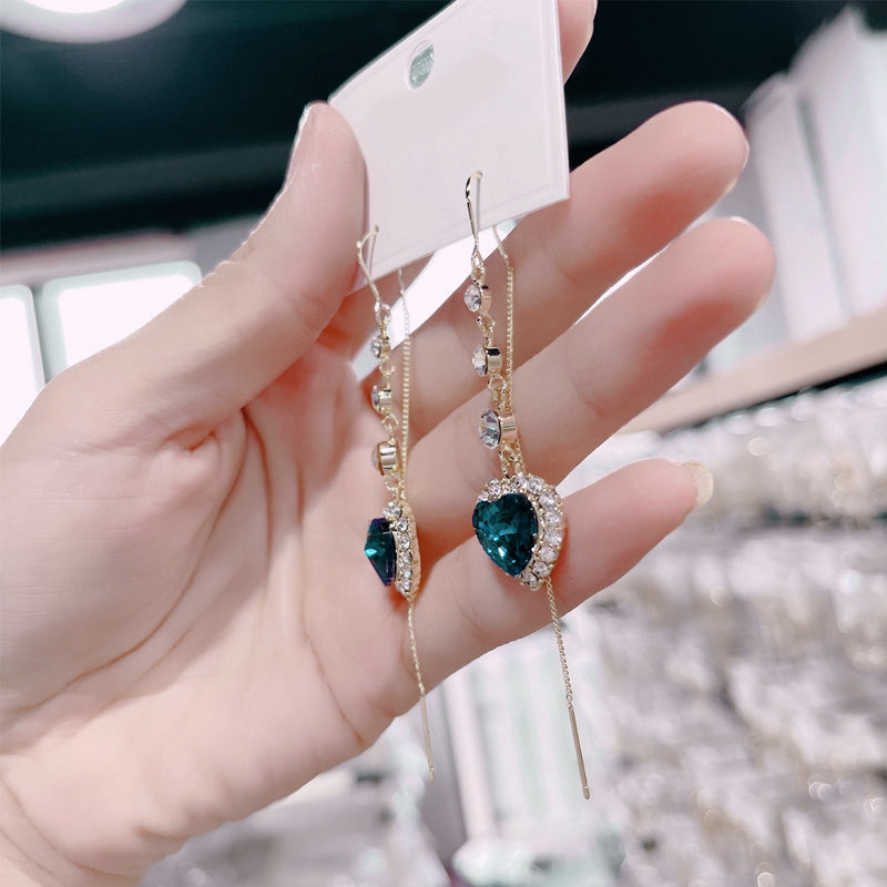 Exquisite Blue Heart Gemstone Threader Earrings