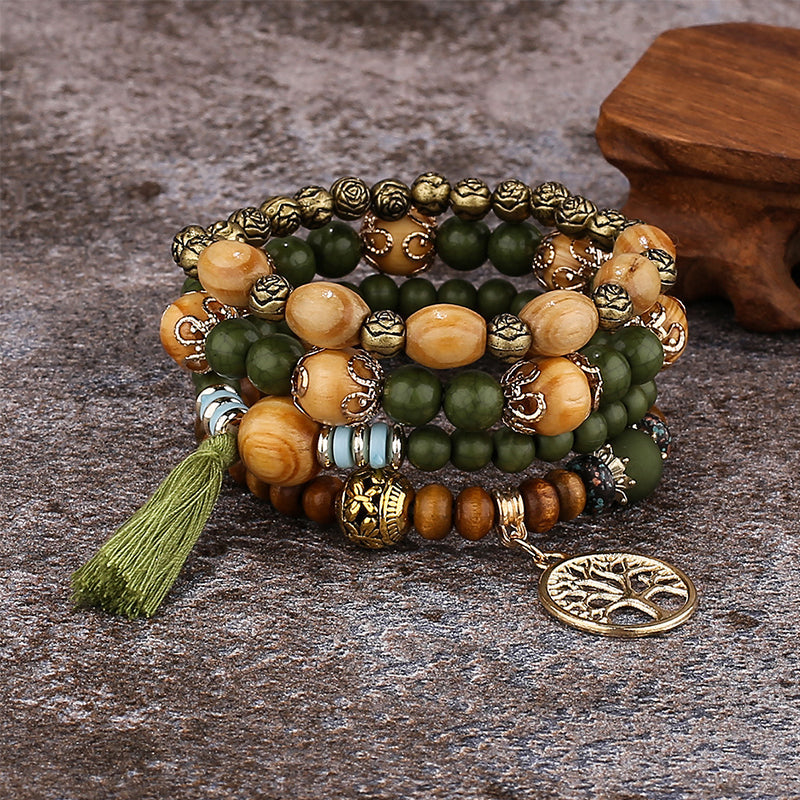 Boho Multilayer Wood Beaded Bracelet