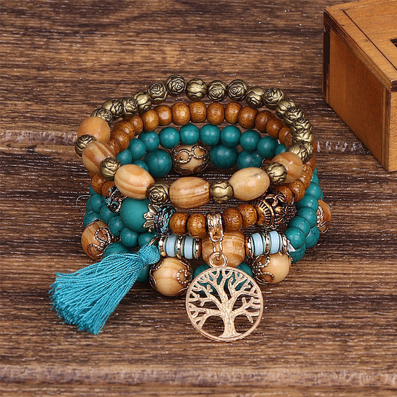 Boho Multilayer Wood Beaded Bracelet