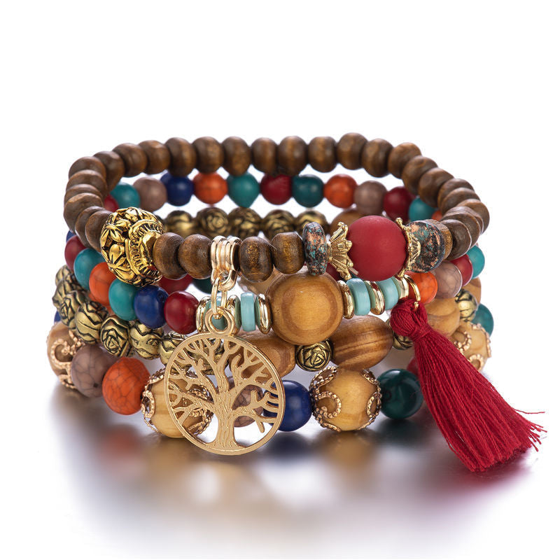 Boho Multilayer Wood Beaded Bracelet