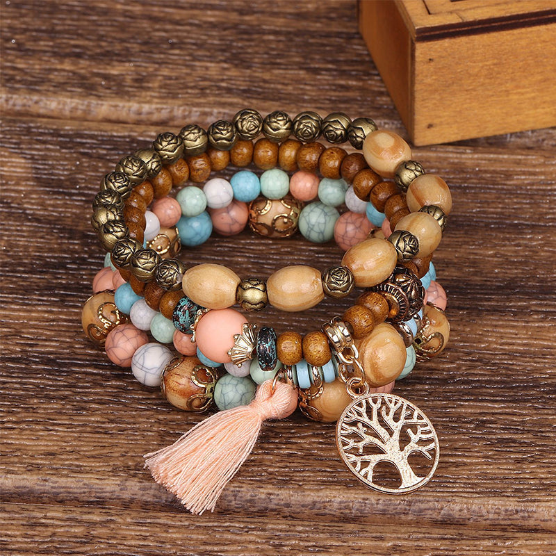 Boho Multilayer Wood Beaded Bracelet