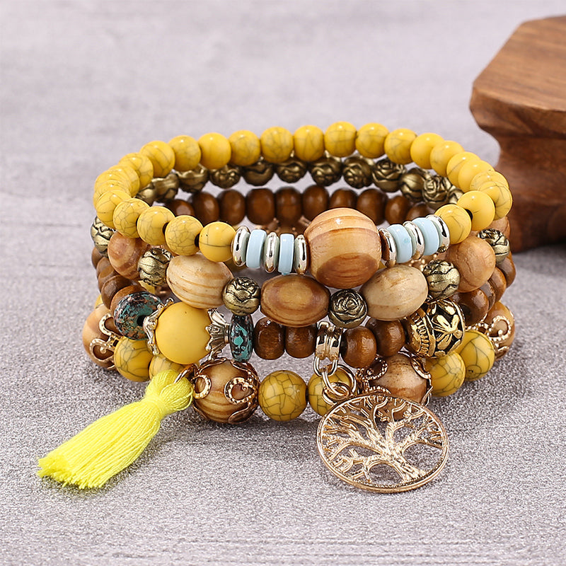 Boho Multilayer Wood Beaded Bracelet