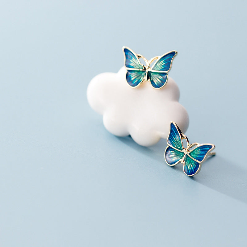 Blue and Gold Butterfly Stud Earrings