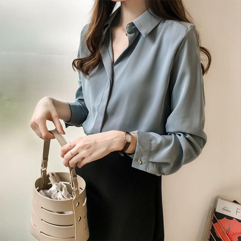 Women Solid Color Chiffon Shirts