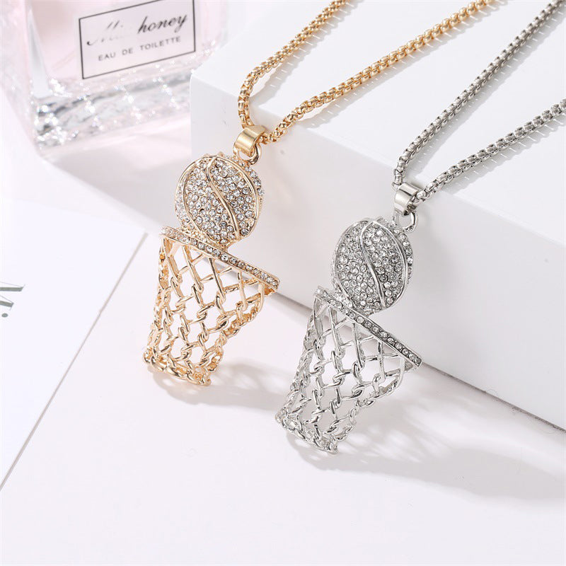 Basketball Rim Pendant Necklace Rhinestone Neck Chain Punk Basketballs Box Necklace Jewelry