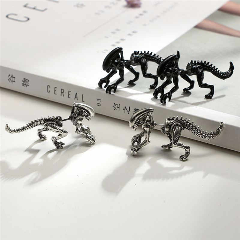 Funny Punk 3D Metal Mini Dinosaur Cartilage Earring Set Creative Colorful Exaggeration Cartoon Animal Stud For Women Girls Gifts Party Cool Jewelry