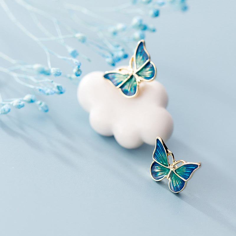 Blue and Gold Butterfly Stud Earrings