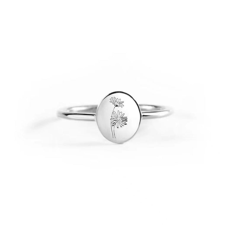 Engraved Birth Month Flower Ring