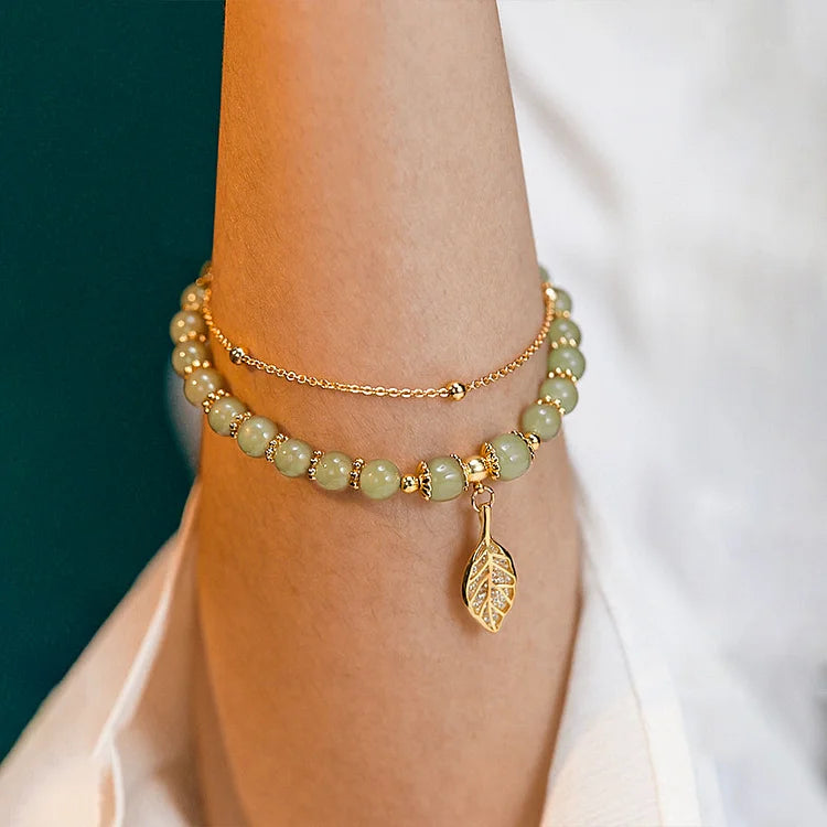 Hetian Jade Gold Leaf Bracelet