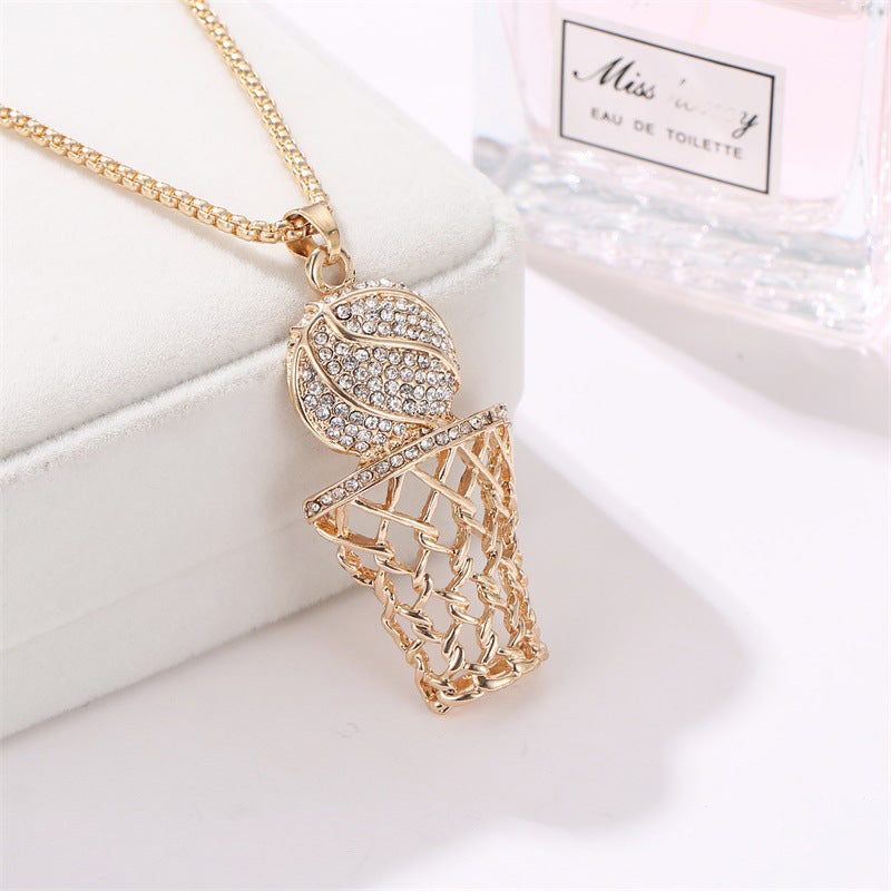 Basketball Rim Pendant Necklace Rhinestone Neck Chain Punk Basketballs Box Necklace Jewelry