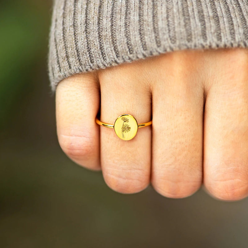 Engraved Birth Month Flower Ring