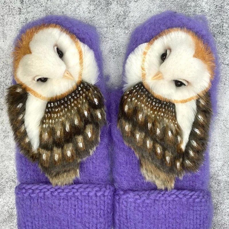Hand Knitted Nordic Mittens With Owls