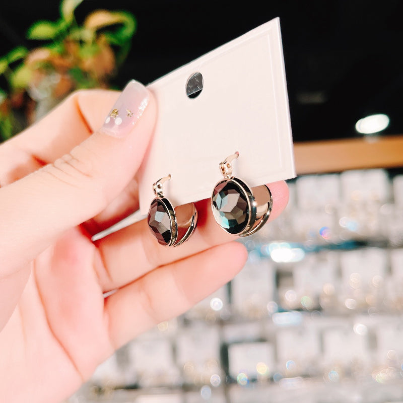 Double Side Black Crystal Earring