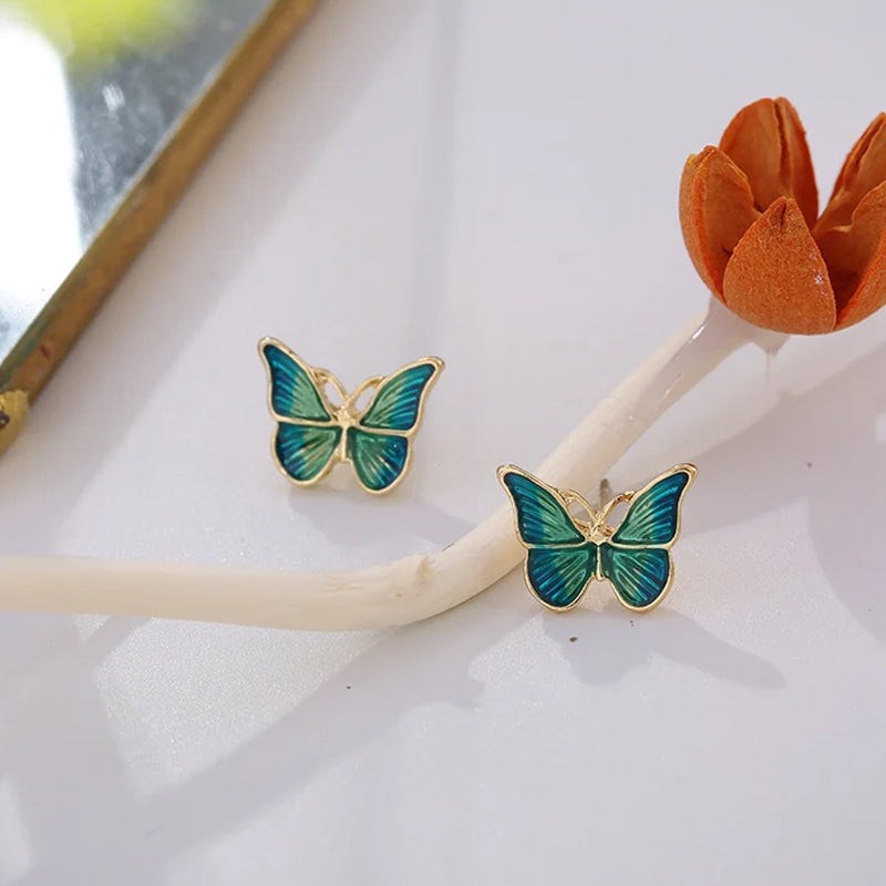 Blue and Gold Butterfly Stud Earrings