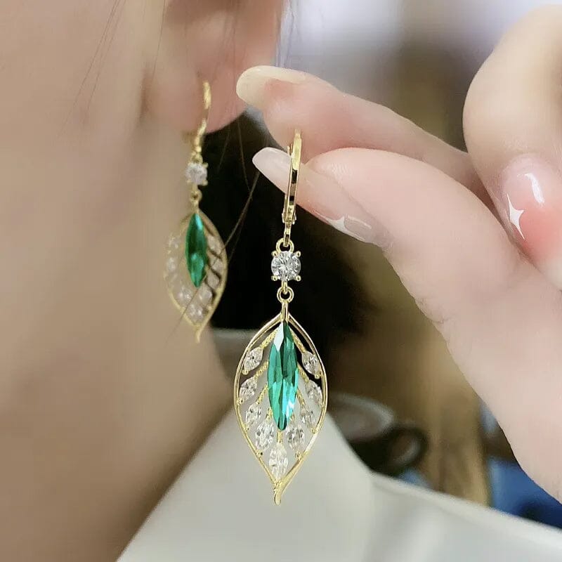 Fashion Crystal Leaf Earrings