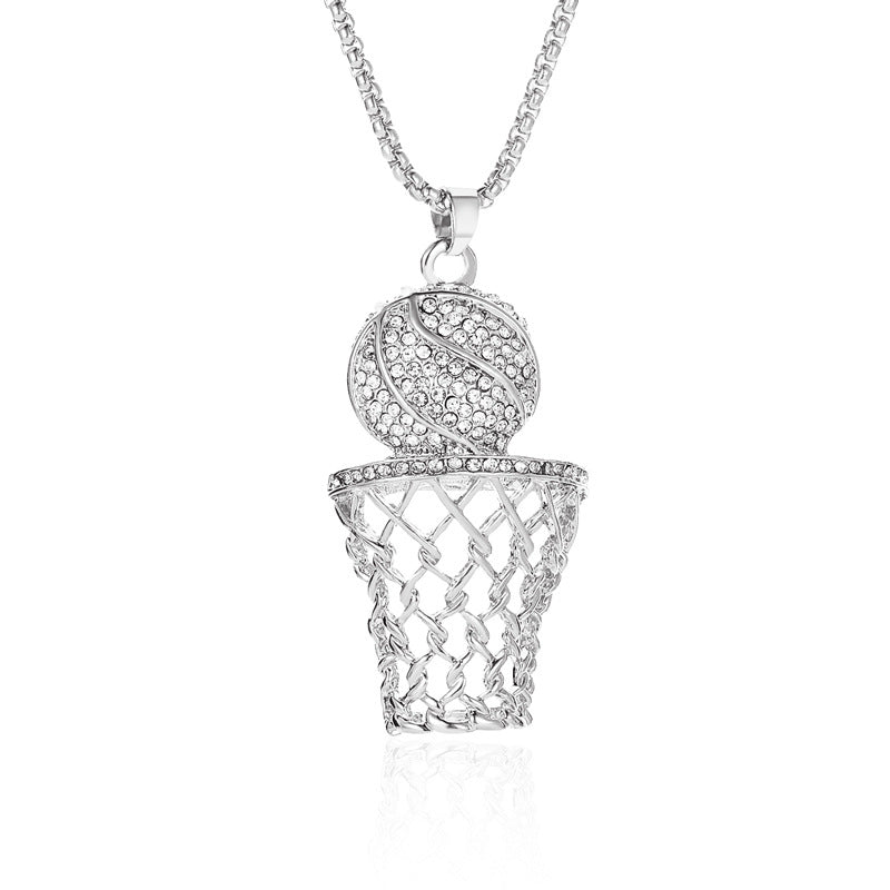 Basketball Rim Pendant Necklace Rhinestone Neck Chain Punk Basketballs Box Necklace Jewelry