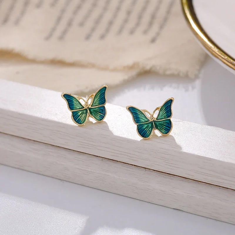 Blue and Gold Butterfly Stud Earrings