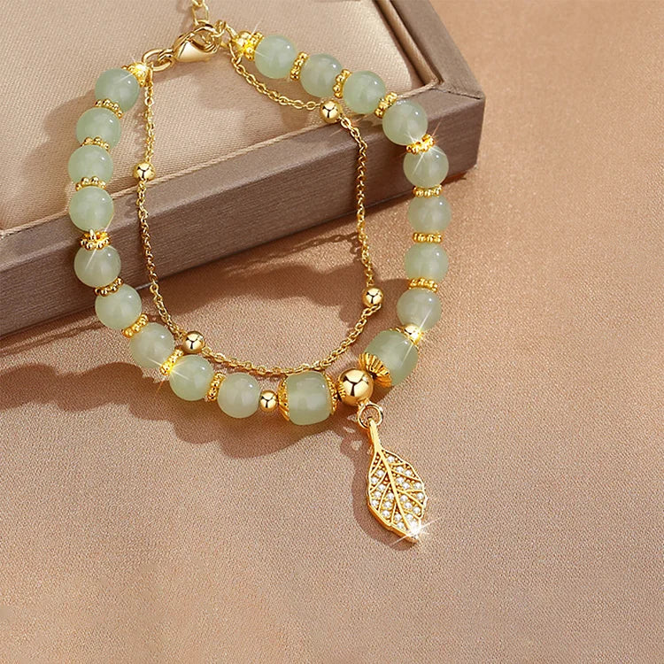 Hetian Jade Gold Leaf Bracelet