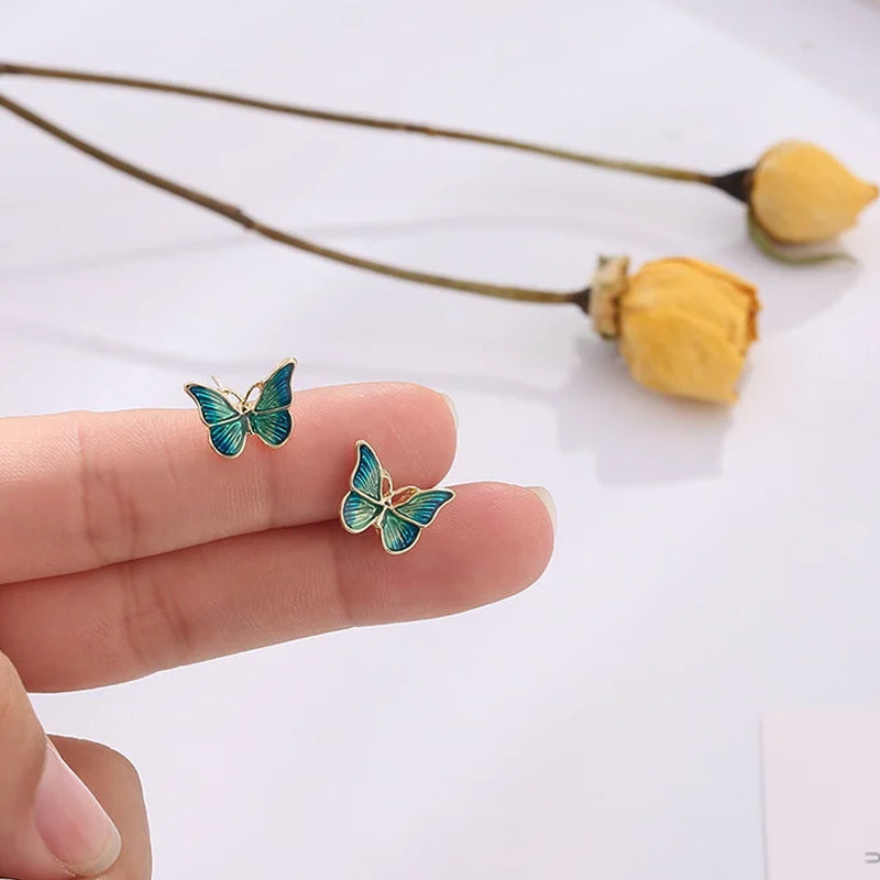 Blue and Gold Butterfly Stud Earrings