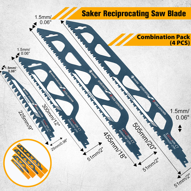 Saker Reciprocating Saw Blade for Cutting Wood, Porous Concrete, Brick