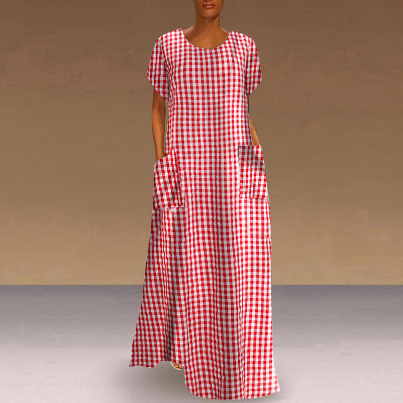 Short-Sleeved Plaid Dress