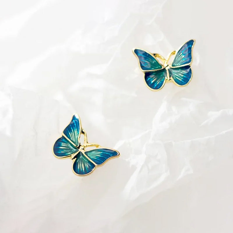 Blue and Gold Butterfly Stud Earrings