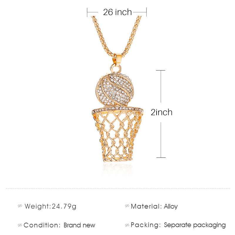 Basketball Rim Pendant Necklace Rhinestone Neck Chain Punk Basketballs Box Necklace Jewelry