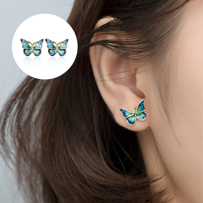 Blue and Gold Butterfly Stud Earrings