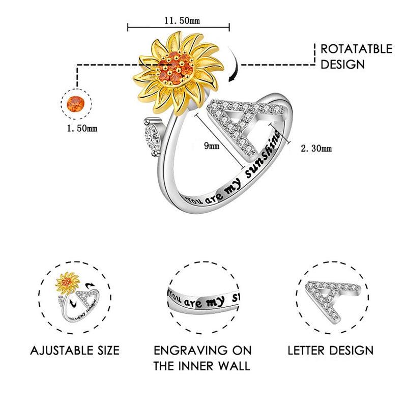 Sunflower Letter Adjustable Ring For Daughter/Granddaughter