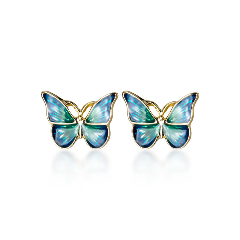 Blue and Gold Butterfly Stud Earrings