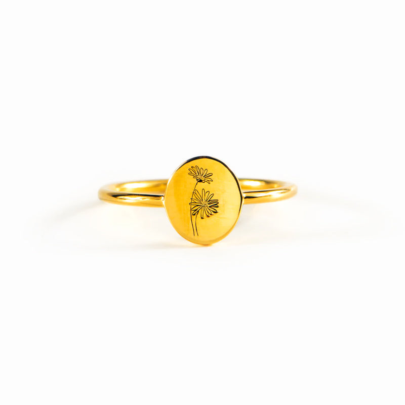 Engraved Birth Month Flower Ring