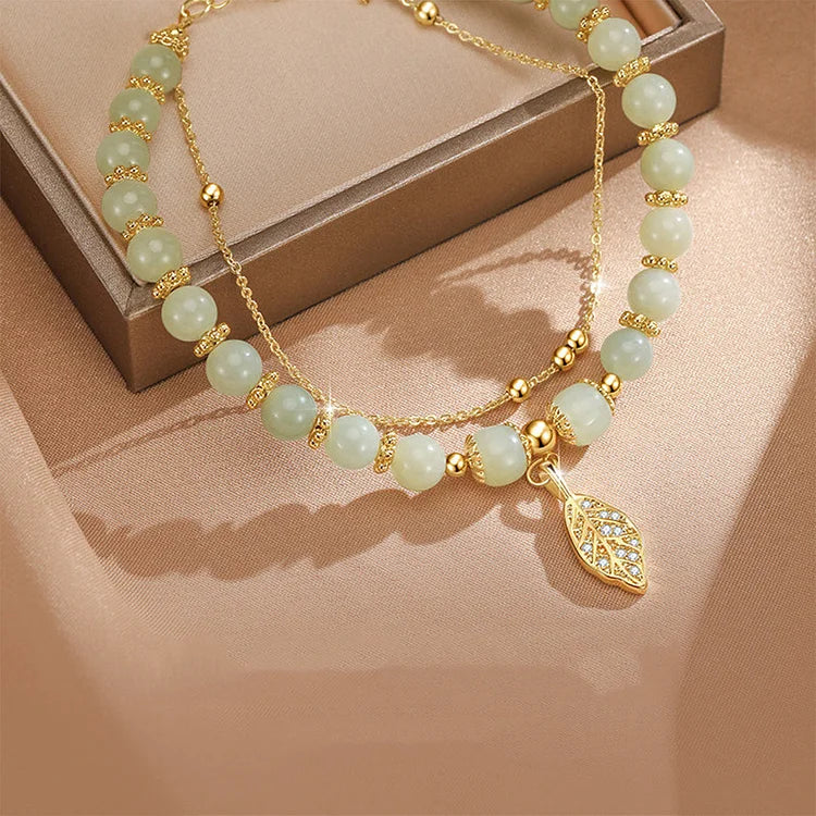 Hetian Jade Gold Leaf Bracelet